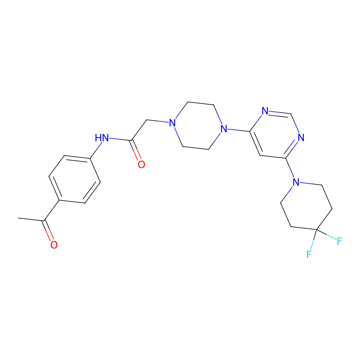 N-(4-acetylphenyl)-2-{4-[6-(4,4-difluoropiperidin-1-yl)pyrimidin-4-yl]piperazin-1-yl}acetamide molecular structure, CAS 3054568-73-6