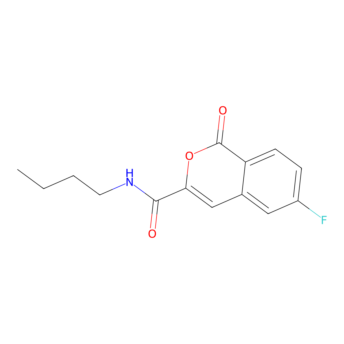 N-butyl-6-fluoro-1-oxo-1H-isochromene-3-carboxamide molecular structure, CAS 3054568-75-8