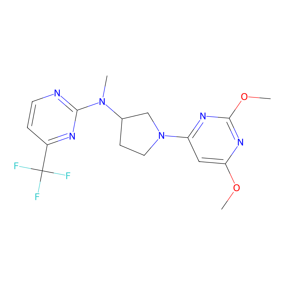 N-[1-(2,6-dimethoxypyrimidin-4-yl)pyrrolidin-3-yl]-N-methyl-4-(trifluoromethyl)pyrimidin-2-amine molecular structure, CAS 3054568-76-9