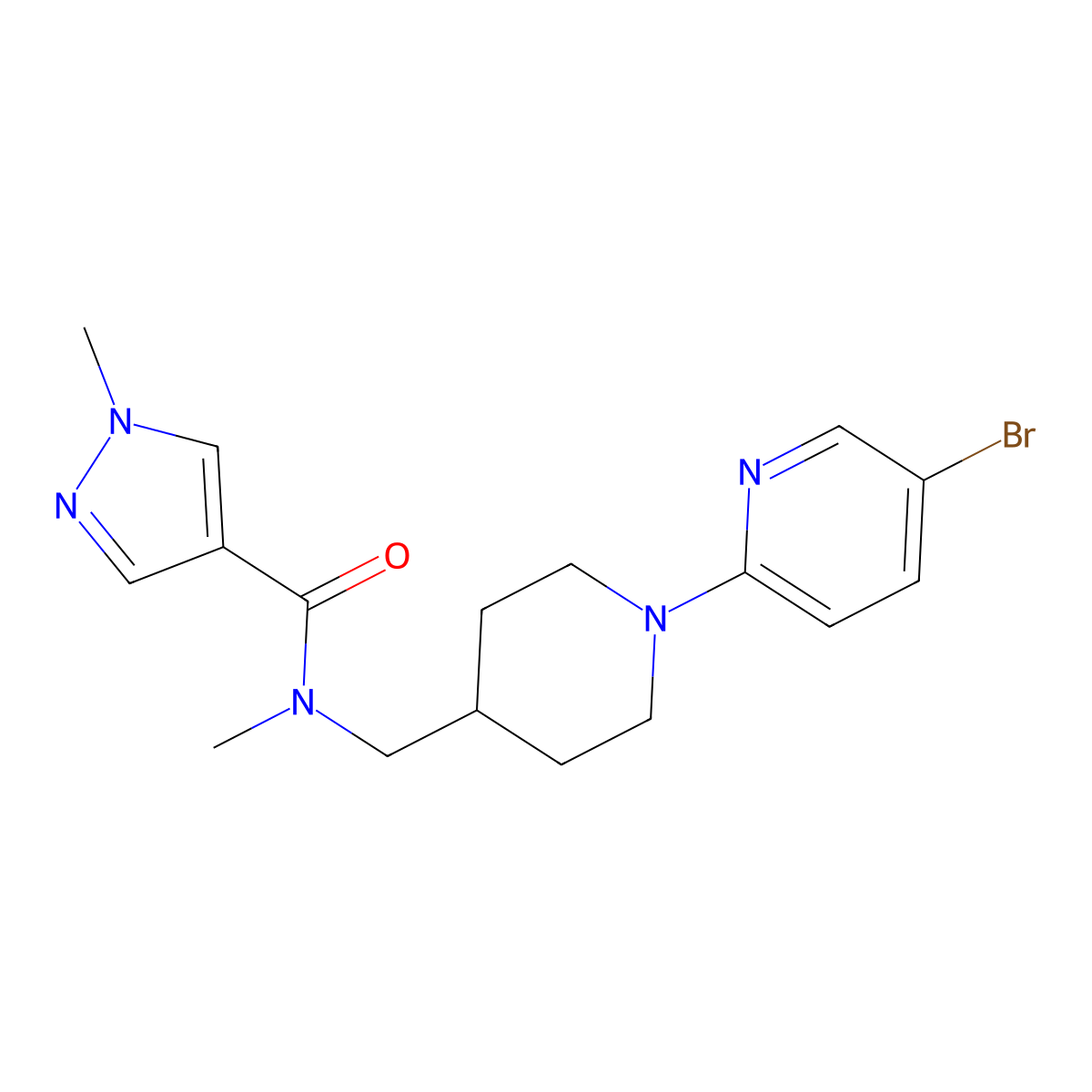 N-{[1-(5-bromopyridin-2-yl)piperidin-4-yl]methyl}-N,1-dimethyl-1H-pyrazole-4-carboxamide molecular structure, CAS 3054568-80-5