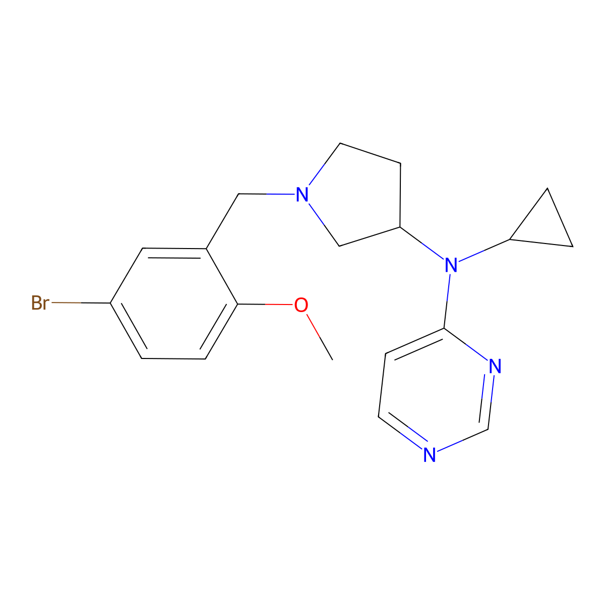 N-{1-[(5-bromo-2-methoxyphenyl)methyl]pyrrolidin-3-yl}-N-cyclopropylpyrimidin-4-amine molecular structure, CAS 3054568-81-6