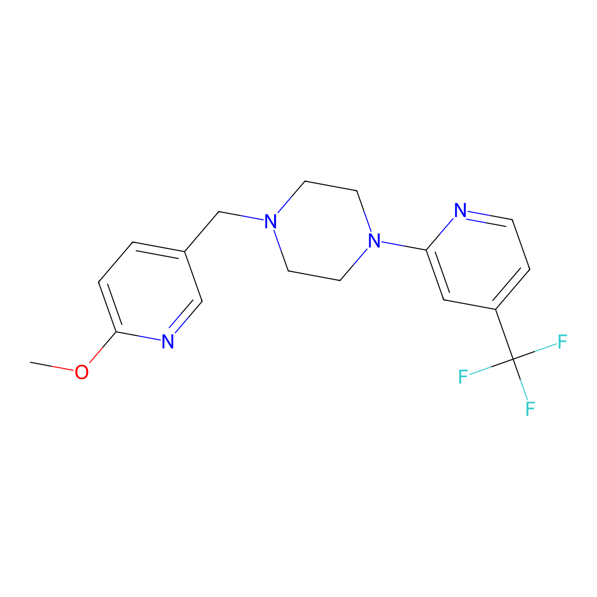 1-[(6-Methoxypyridin-3-yl)methyl]-4-[4-(trifluoromethyl)pyridin-2-yl]piperazine molecular structure, CAS 3054568-82-7