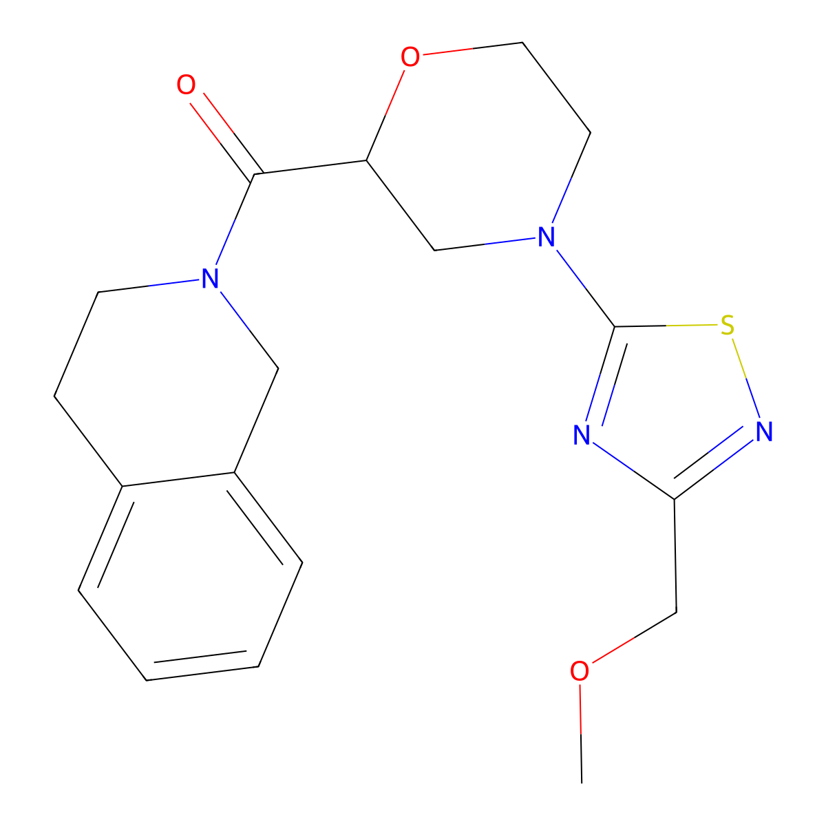 2-{4-[3-(Methoxymethyl)-1,2,4-thiadiazol-5-yl]morpholine-2-carbonyl}-1,2,3,4-tetrahydroisoquinoline molecular structure, CAS 3054568-83-8
