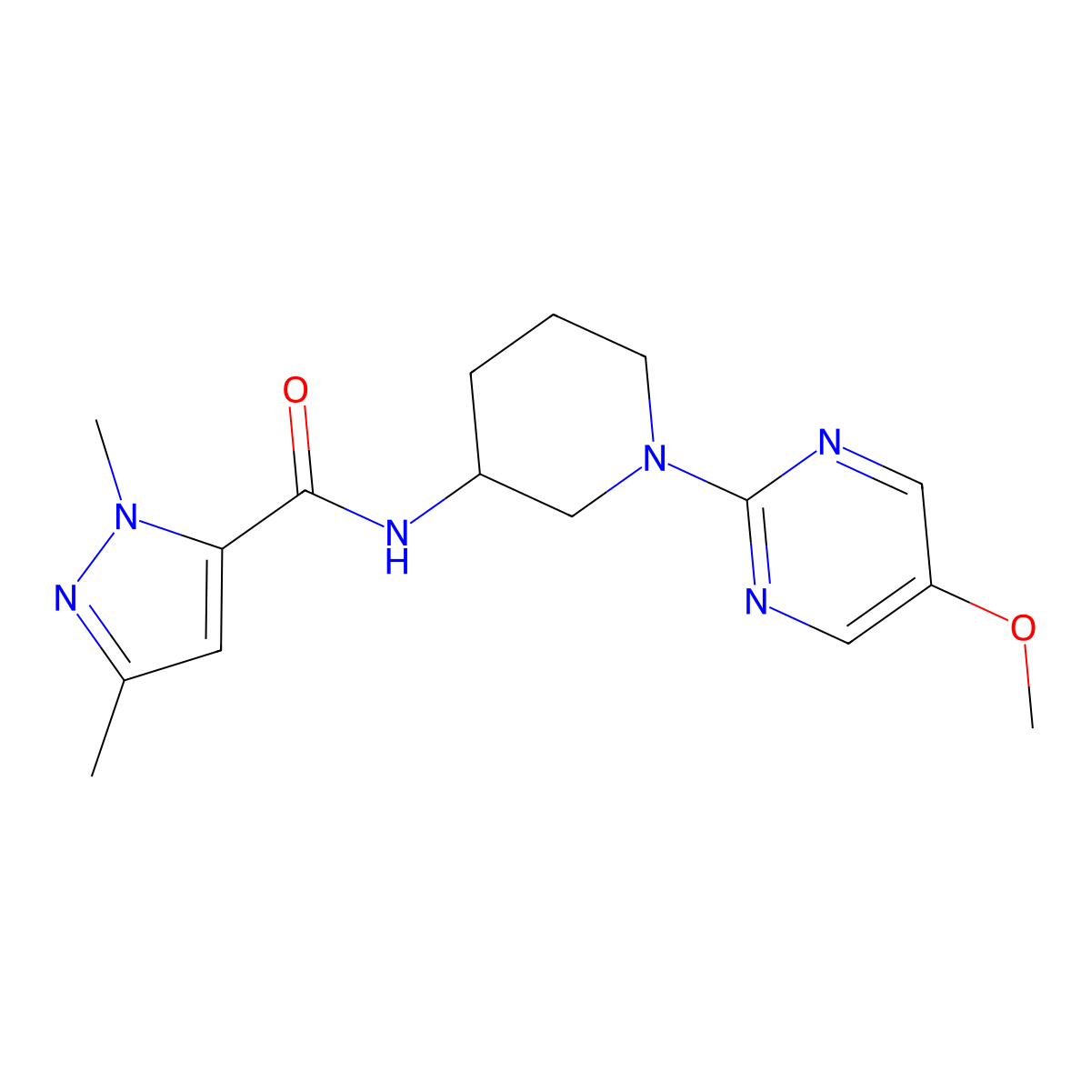 N-[1-(5-methoxypyrimidin-2-yl)piperidin-3-yl]-1,3-dimethyl-1H-pyrazole-5-carboxamide molecular structure, CAS 3054568-86-1