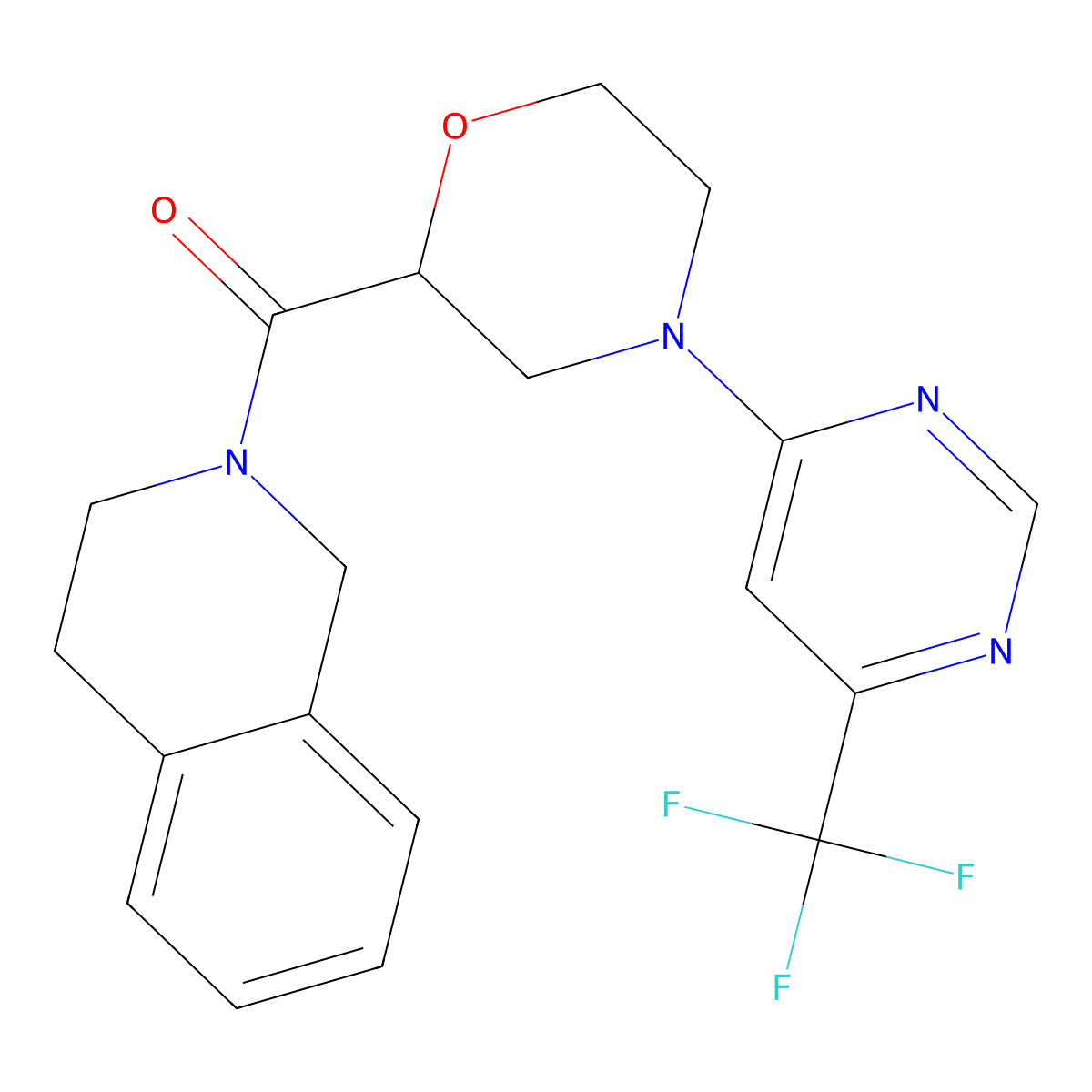 2-{4-[6-(Trifluoromethyl)pyrimidin-4-yl]morpholine-2-carbonyl}-1,2,3,4-tetrahydroisoquinoline molecular structure, CAS 3054568-90-7