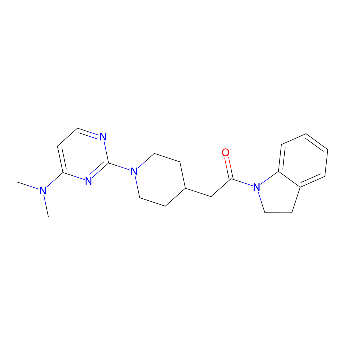 1-(2,3-dihydro-1H-indol-1-yl)-2-{1-[4-(dimethylamino)pyrimidin-2-yl]piperidin-4-yl}ethan-1-one molecular structure, CAS 3054568-91-8