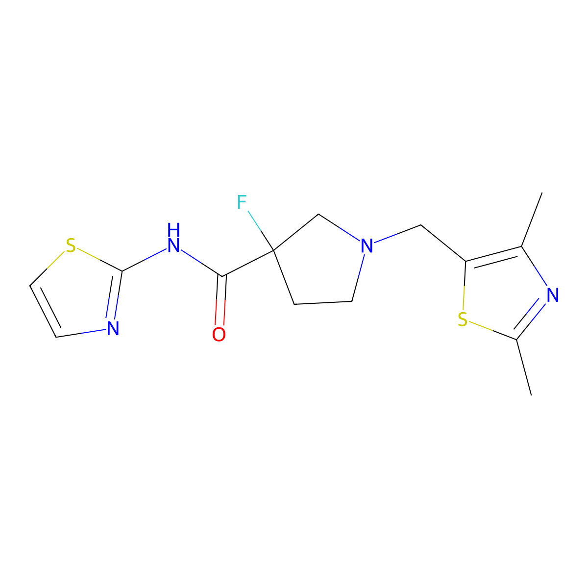 1-[(2,4-dimethyl-1,3-thiazol-5-yl)methyl]-3-fluoro-N-(1,3-thiazol-2-yl)pyrrolidine-3-carboxamide molecular structure, CAS 3054568-95-2