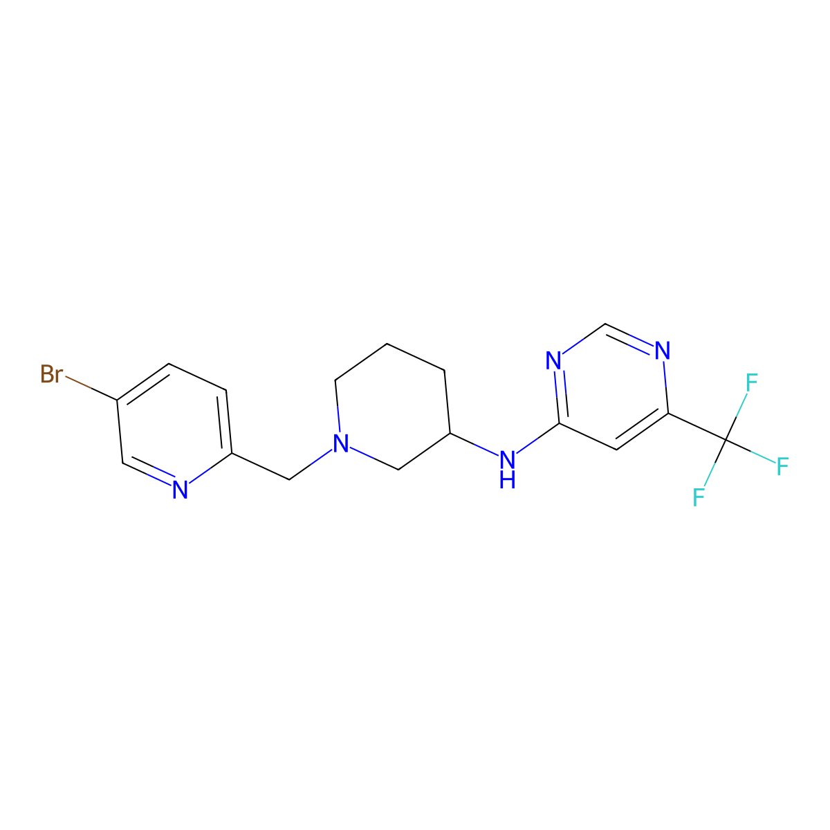 N-{1-[(5-bromopyridin-2-yl)methyl]piperidin-3-yl}-6-(trifluoromethyl)pyrimidin-4-amine molecular structure, CAS 3054568-96-3