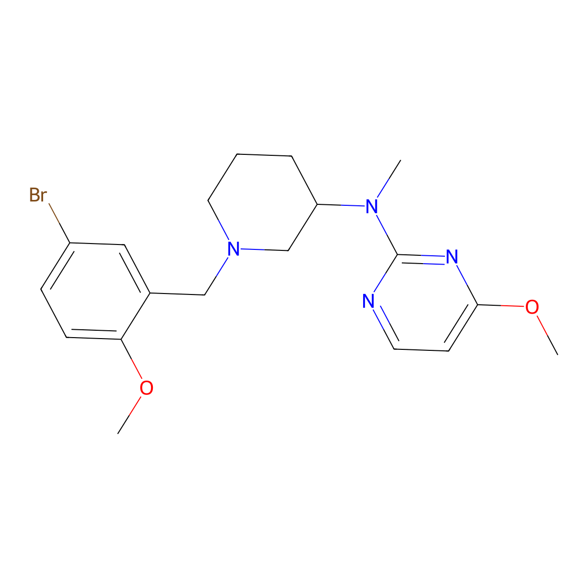 N-{1-[(5-bromo-2-methoxyphenyl)methyl]piperidin-3-yl}-4-methoxy-N-methylpyrimidin-2-amine molecular structure, CAS 3054569-02-4