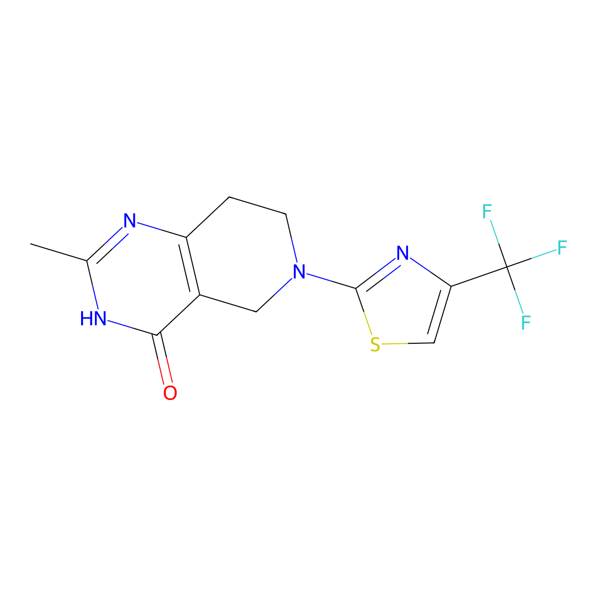 2-methyl-6-[4-(trifluoromethyl)-1,3-thiazol-2-yl]-3H,4H,5H,6H,7H,8H-pyrido[4,3-d]pyrimidin-4-one molecular structure, CAS 3054569-04-6