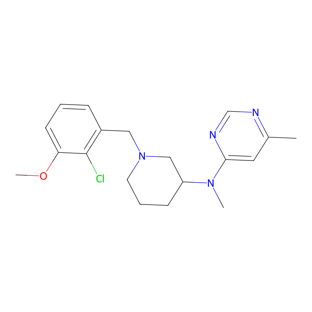 N-{1-[(2-chloro-3-methoxyphenyl)methyl]piperidin-3-yl}-N,6-dimethylpyrimidin-4-amine molecular structure, CAS 3054569-05-7