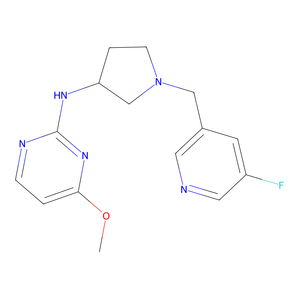 N-{1-[(5-fluoropyridin-3-yl)methyl]pyrrolidin-3-yl}-4-methoxypyrimidin-2-amine molecular structure, CAS 3054569-08-0