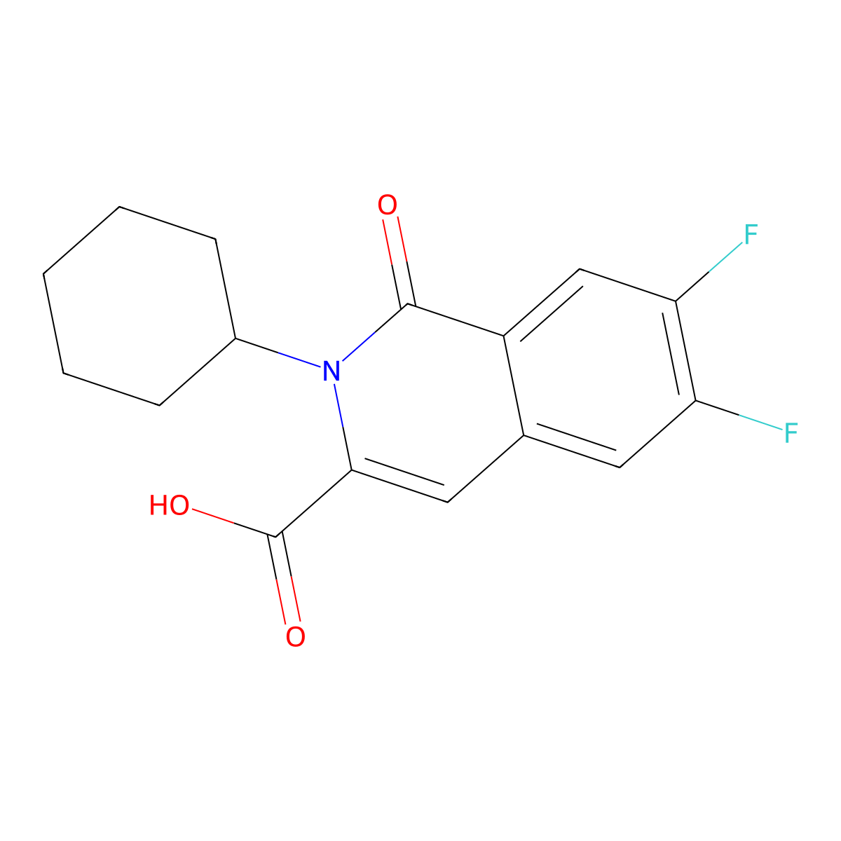 2-Cyclohexyl-6,7-difluoro-1-oxo-1,2-dihydroisoquinoline-3-carboxylic acid molecular structure, CAS 3054569-14-8