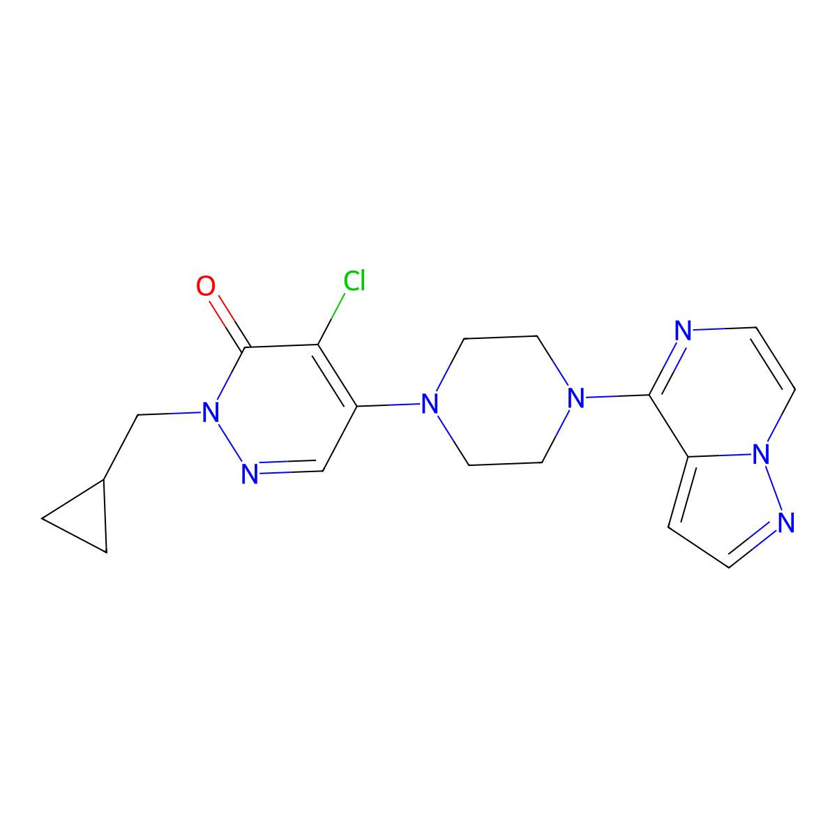 4-Chloro-2-(cyclopropylmethyl)-5-(4-{pyrazolo[1,5-a]pyrazin-4-yl}piperazin-1-yl)-2,3-dihydropyridazin-3-one molecular structure, CAS 3054569-15-9