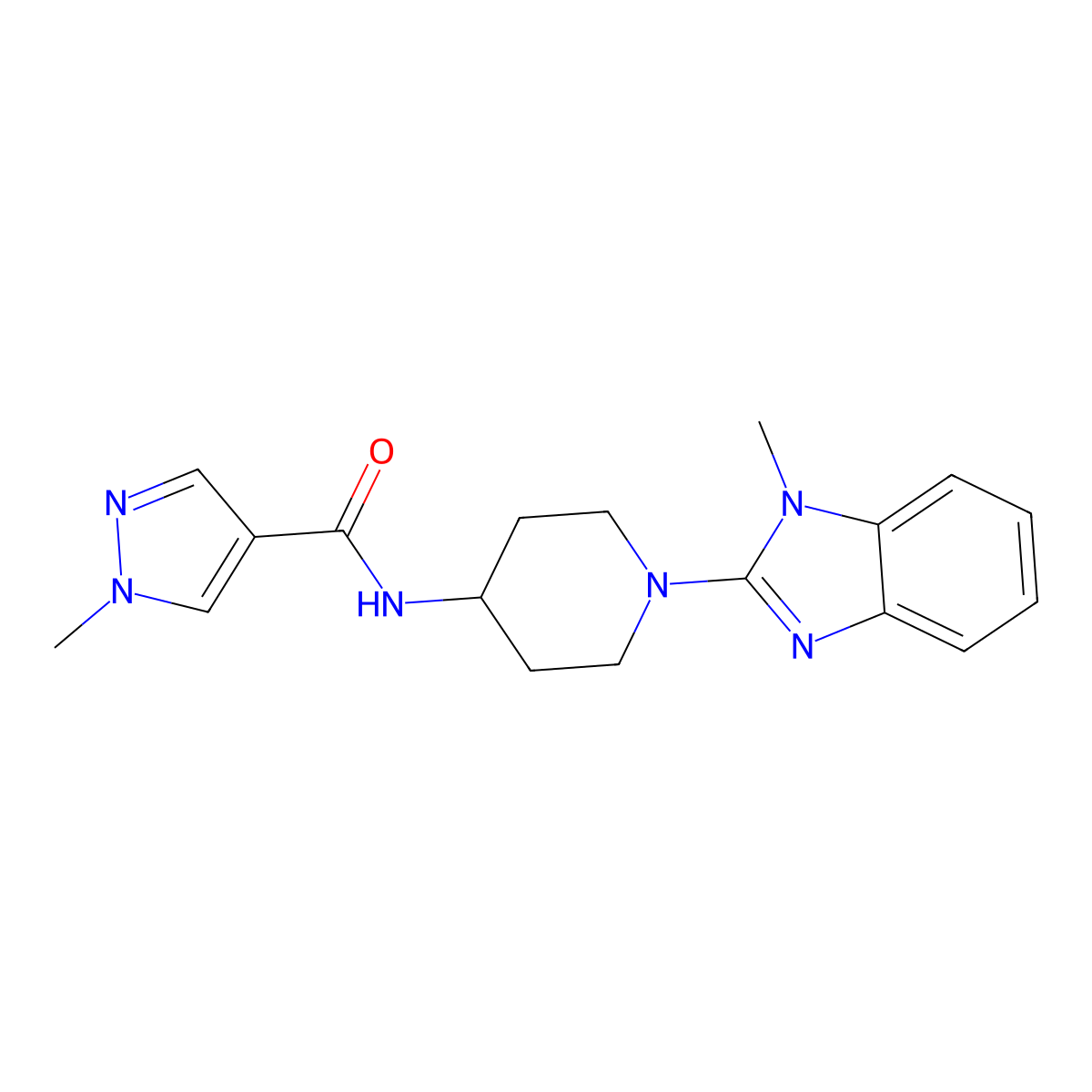 1-methyl-N-[1-(1-methyl-1H-1,3-benzodiazol-2-yl)piperidin-4-yl]-1H-pyrazole-4-carboxamide molecular structure, CAS 3054569-16-0