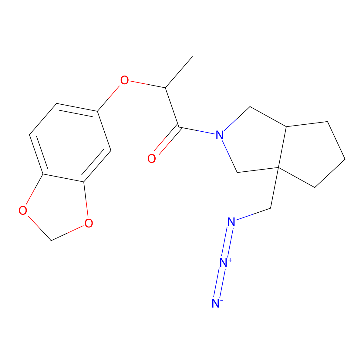 1-[3a-(azidomethyl)-octahydrocyclopenta[c]pyrrol-2-yl]-2-(2H-1,3-benzodioxol-5-yloxy)propan-1-one molecular structure, CAS 3054569-17-1