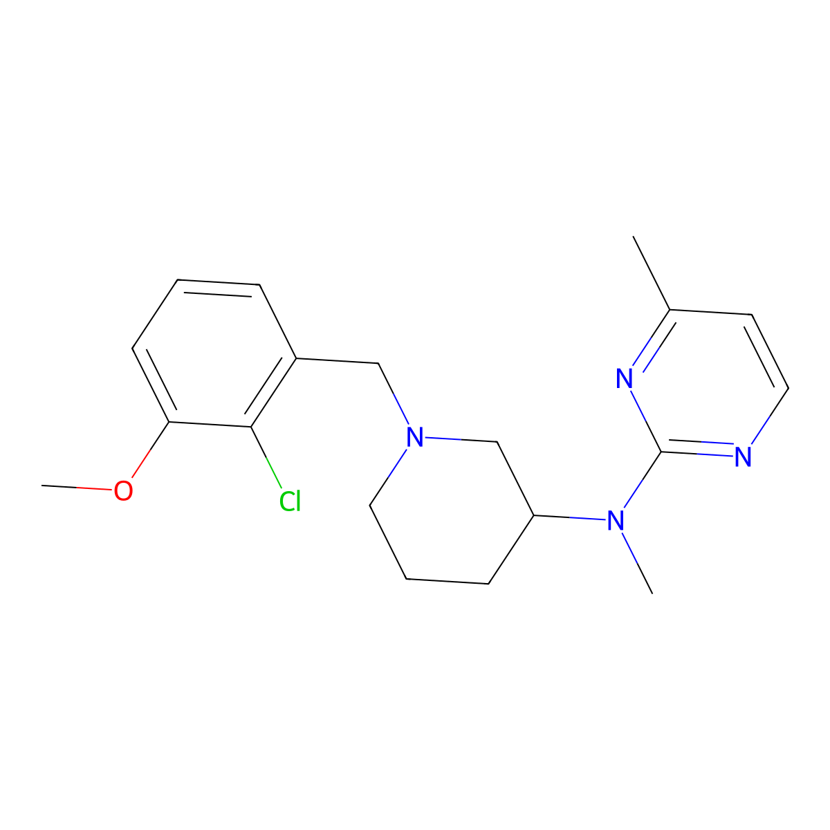 N-{1-[(2-chloro-3-methoxyphenyl)methyl]piperidin-3-yl}-N,4-dimethylpyrimidin-2-amine molecular structure, CAS 3054569-18-2