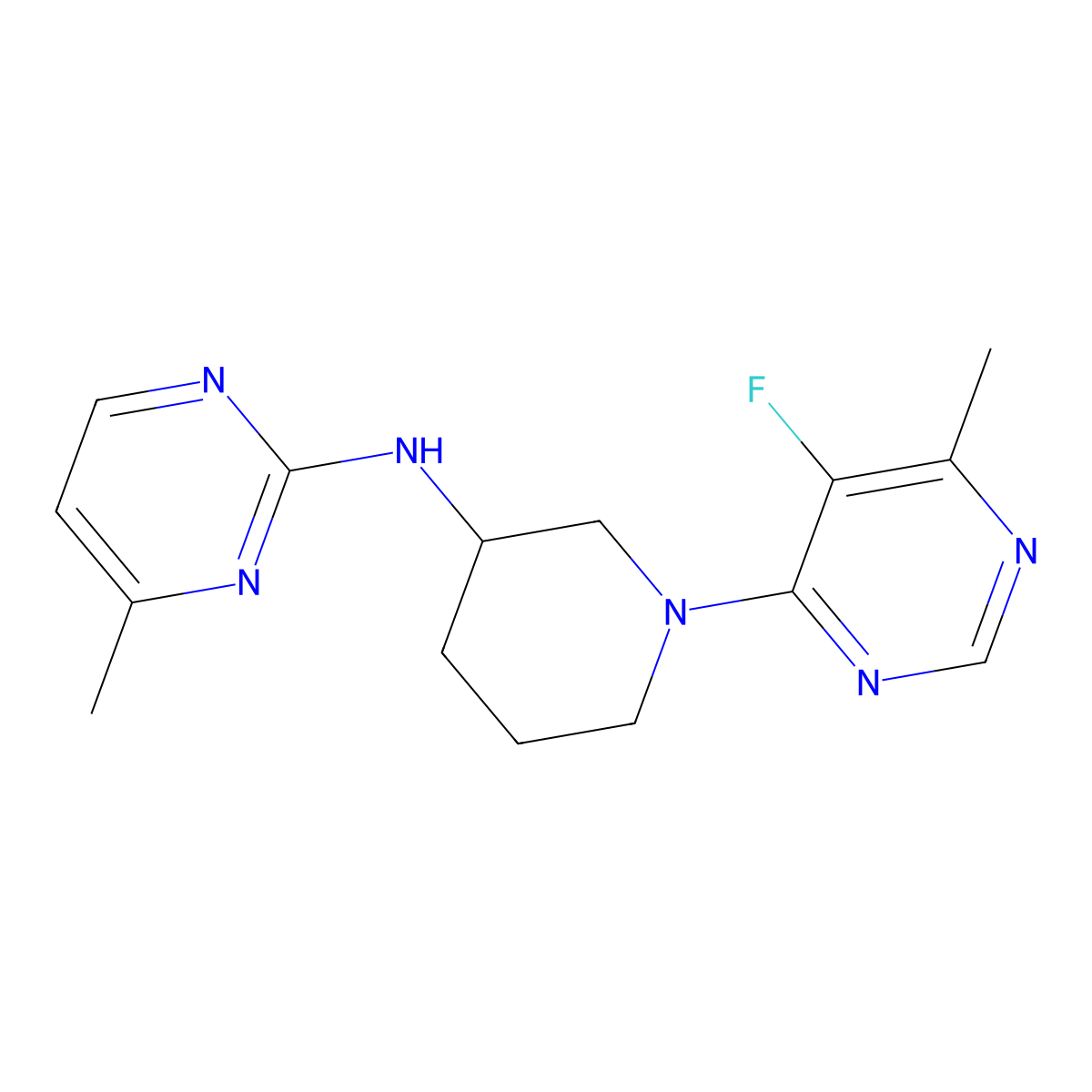 N-[1-(5-fluoro-6-methylpyrimidin-4-yl)piperidin-3-yl]-4-methylpyrimidin-2-amine molecular structure, CAS 3054569-29-5
