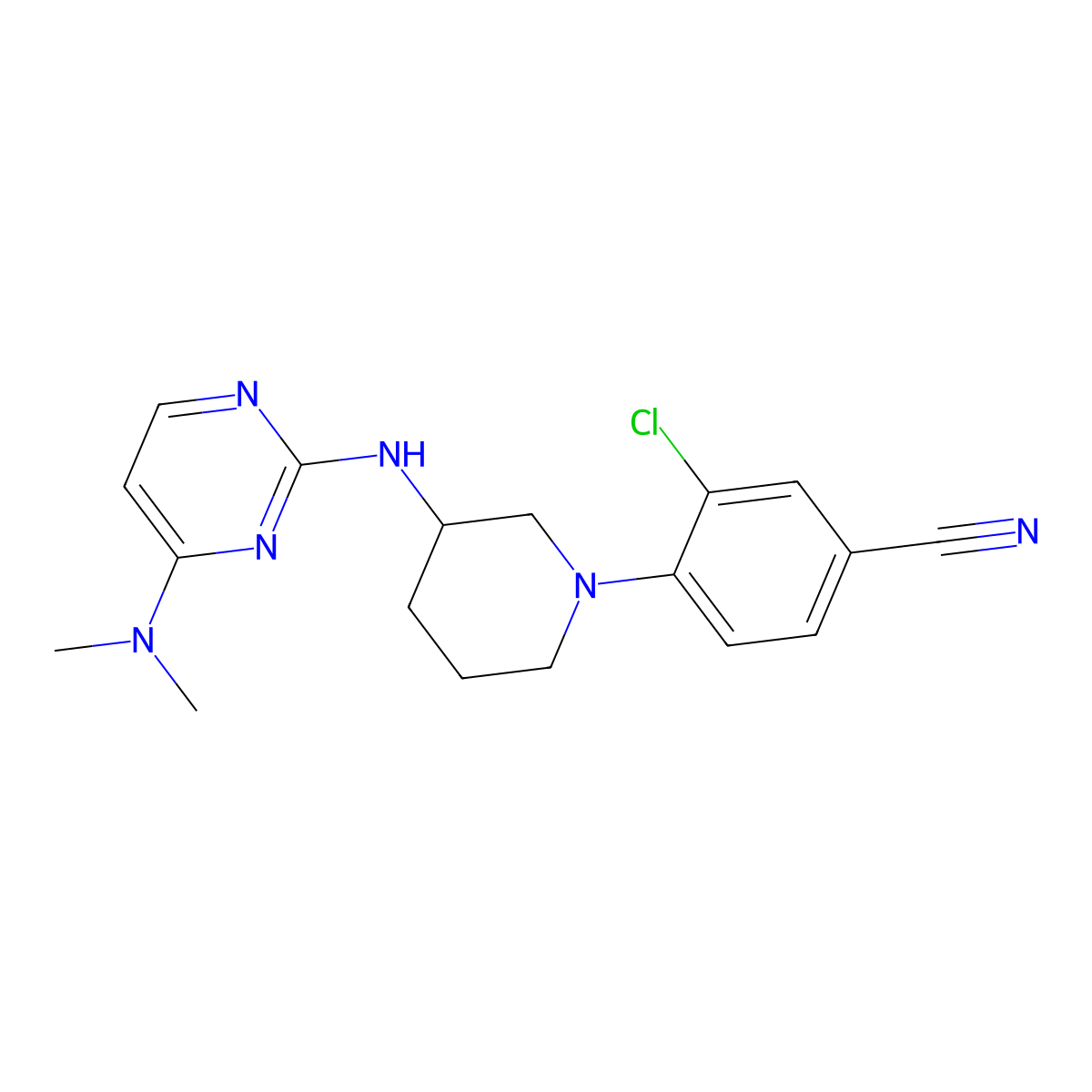 3-Chloro-4-(3-{[4-(dimethylamino)pyrimidin-2-yl]amino}piperidin-1-yl)benzonitrile molecular structure, CAS 3054569-40-0