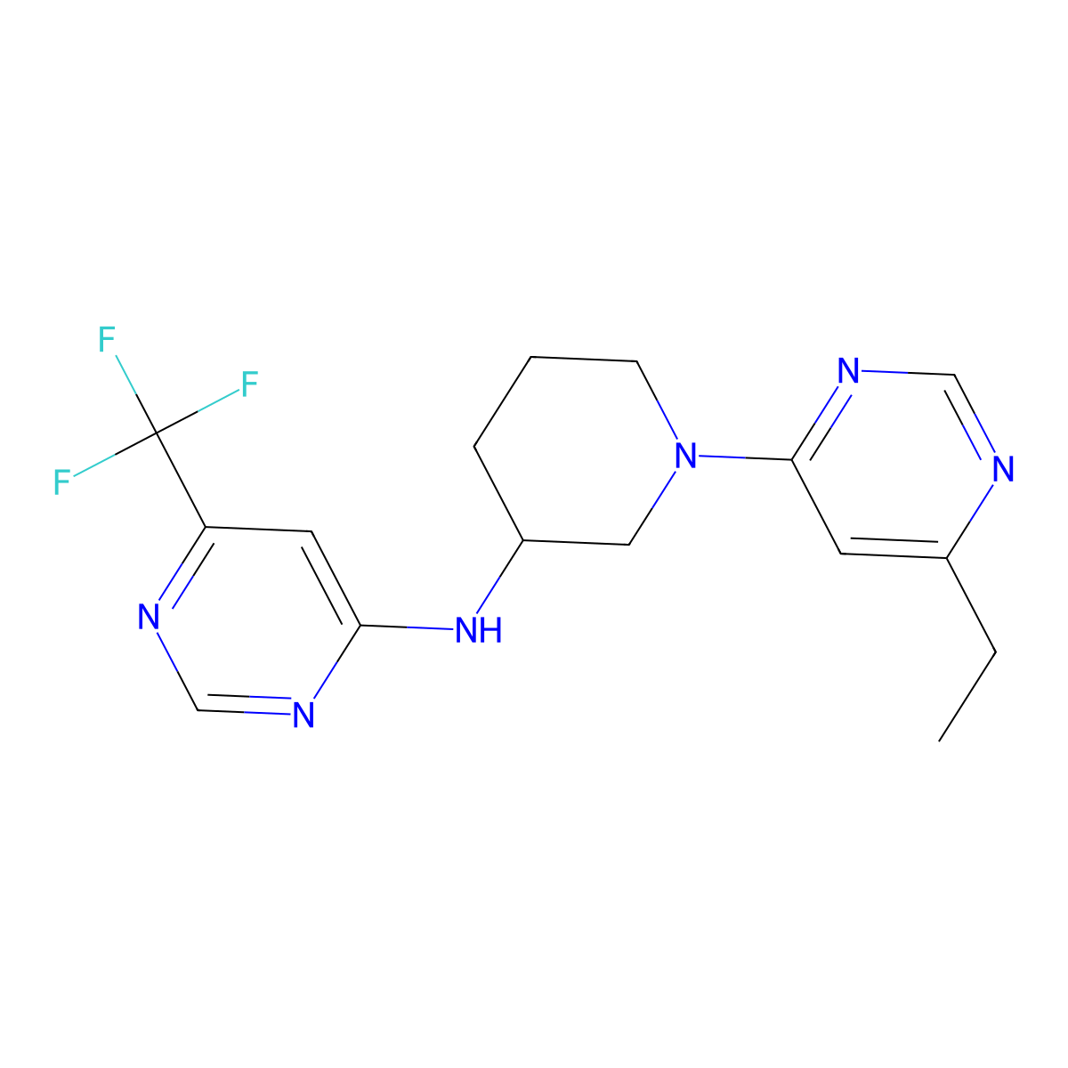 N-[1-(6-ethylpyrimidin-4-yl)piperidin-3-yl]-6-(trifluoromethyl)pyrimidin-4-amine molecular structure, CAS 3054569-42-2