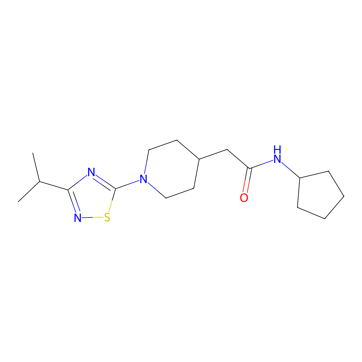N-cyclopentyl-2-{1-[3-(propan-2-yl)-1,2,4-thiadiazol-5-yl]piperidin-4-yl}acetamide molecular structure, CAS 3054569-45-5