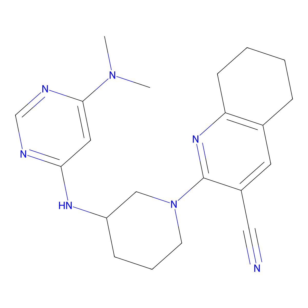 2-(3-{[6-(Dimethylamino)pyrimidin-4-yl]amino}piperidin-1-yl)-5,6,7,8-tetrahydroquinoline-3-carbonitrile molecular structure, CAS 3054569-57-9