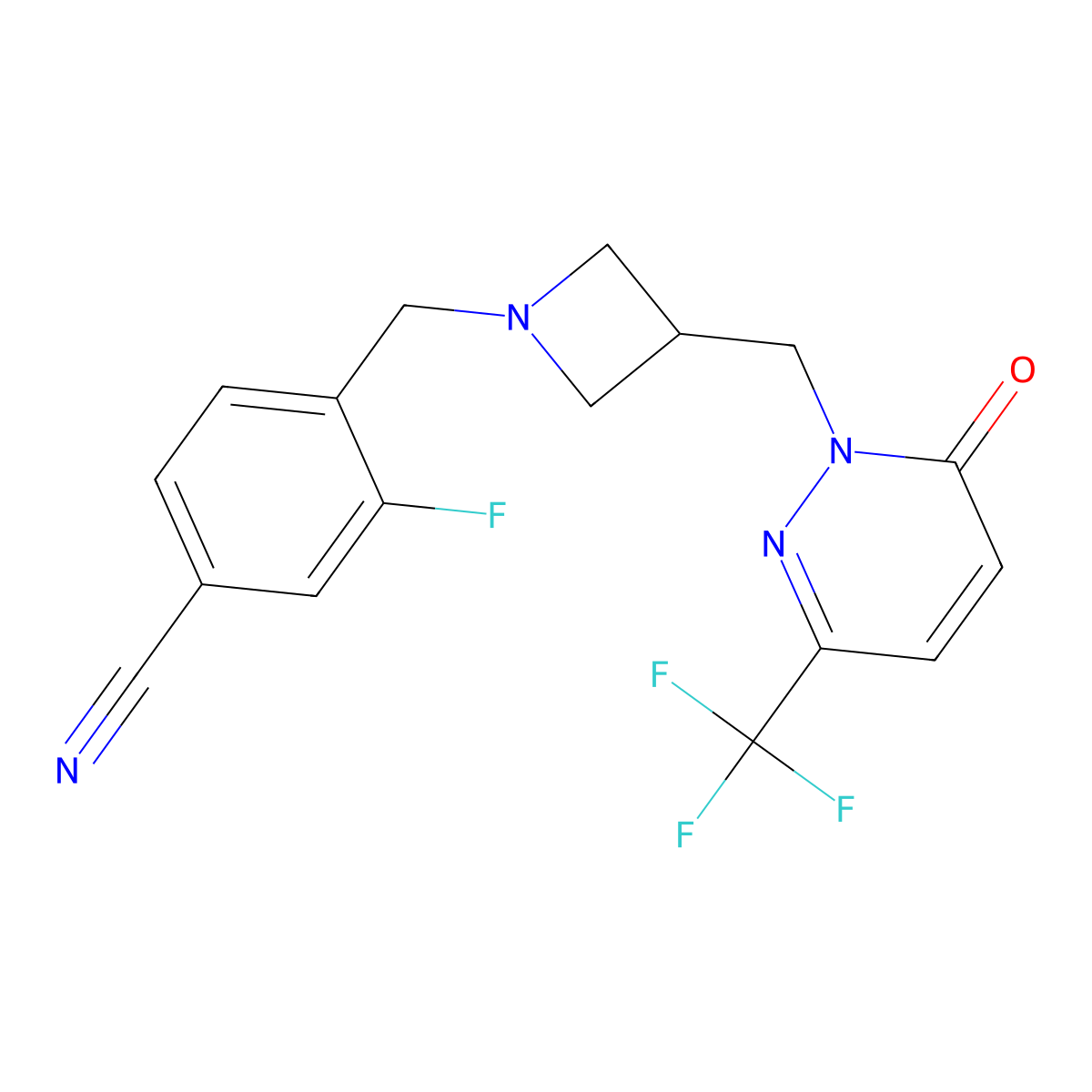 3-Fluoro-4-[(3-{[6-oxo-3-(trifluoromethyl)-1,6-dihydropyridazin-1-yl]methyl}azetidin-1-yl)methyl]benzonitrile molecular structure, CAS 3054569-71-7