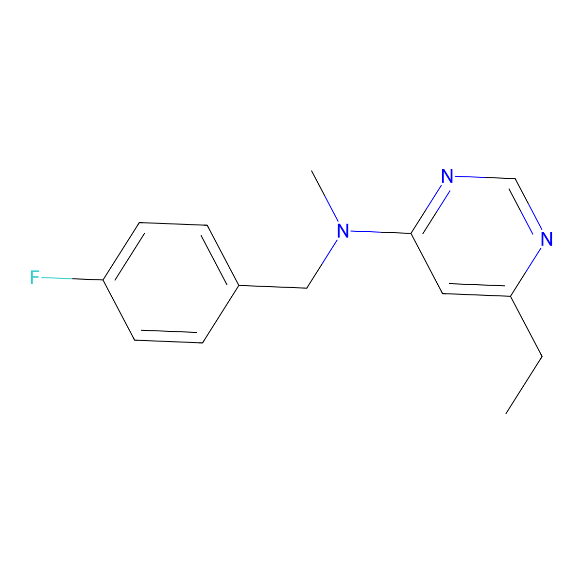 6-ethyl-N-[(4-fluorophenyl)methyl]-N-methylpyrimidin-4-amine molecular structure, CAS 3054569-72-8