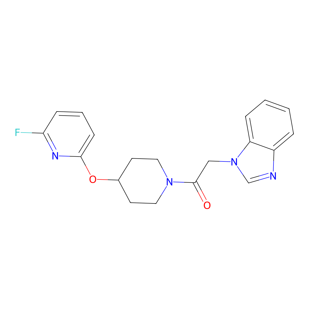 2-(1H-1,3-benzodiazol-1-yl)-1-{4-[(6-fluoropyridin-2-yl)oxy]piperidin-1-yl}ethan-1-one molecular structure, CAS 3054569-76-2