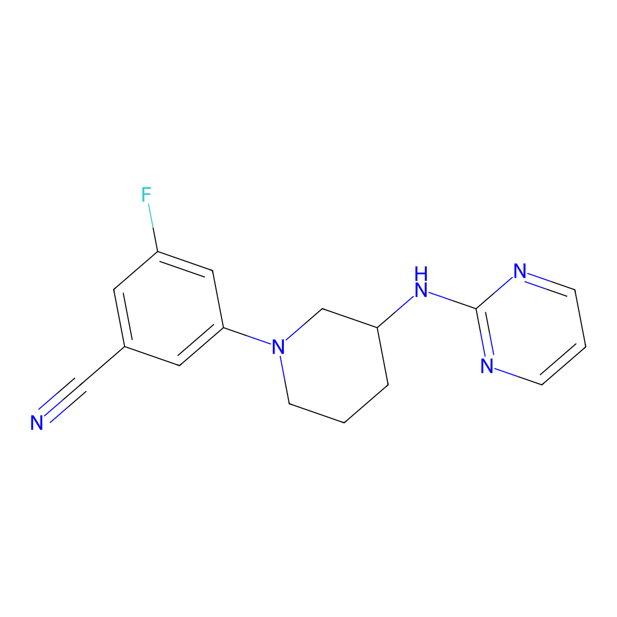 3-Fluoro-5-{3-[(pyrimidin-2-yl)amino]piperidin-1-yl}benzonitrile molecular structure, CAS 3054569-79-5
