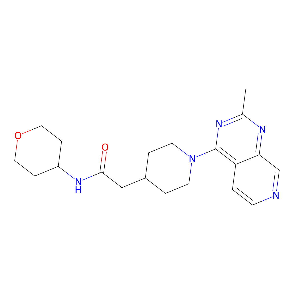 2-(1-{2-methylpyrido[3,4-d]pyrimidin-4-yl}piperidin-4-yl)-N-(oxan-4-yl)acetamide molecular structure, CAS 3054569-80-8
