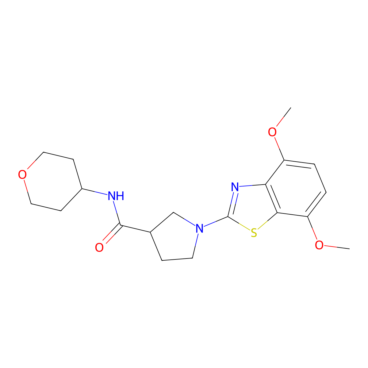 1-(4,7-dimethoxy-1,3-benzothiazol-2-yl)-N-(oxan-4-yl)pyrrolidine-3-carboxamide molecular structure, CAS 3054569-83-1