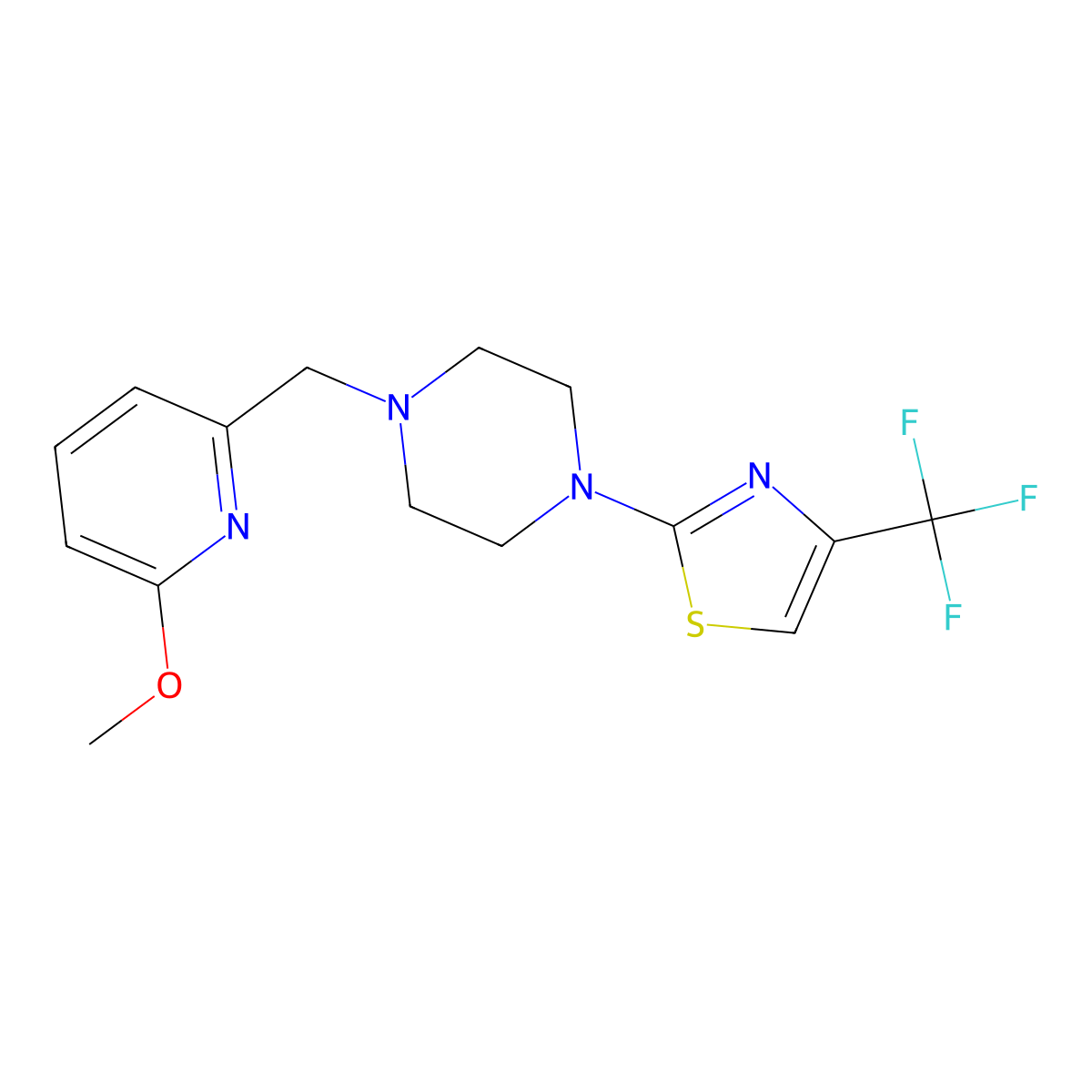 1-[(6-Methoxypyridin-2-yl)methyl]-4-[4-(trifluoromethyl)-1,3-thiazol-2-yl]piperazine molecular structure, CAS 3054569-85-3