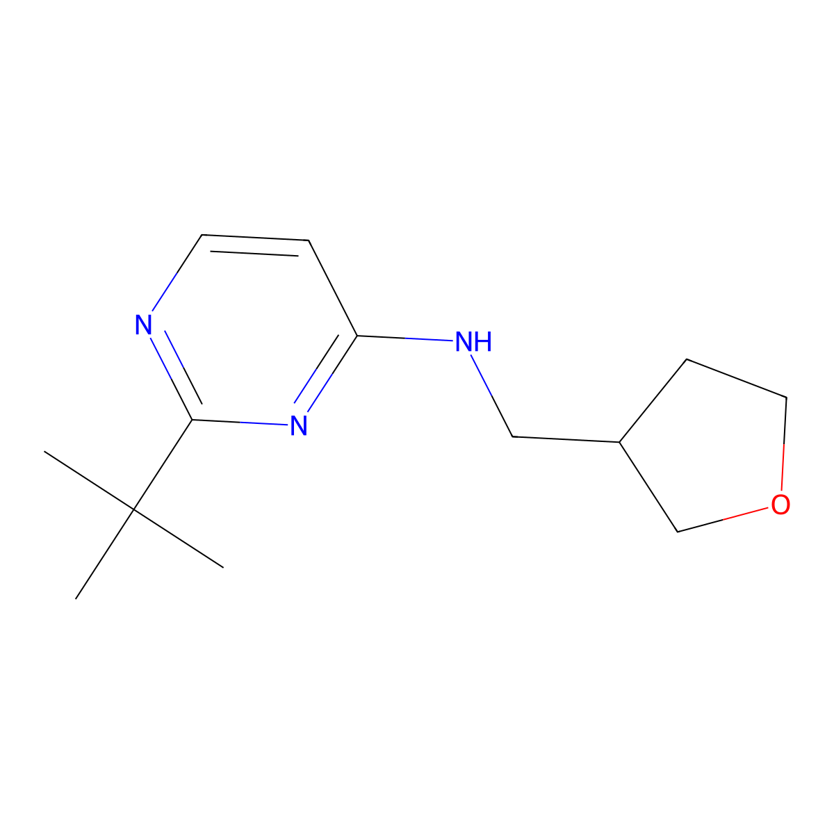 2-tert-butyl-N-[(oxolan-3-yl)methyl]pyrimidin-4-amine molecular structure, CAS 3054569-91-1