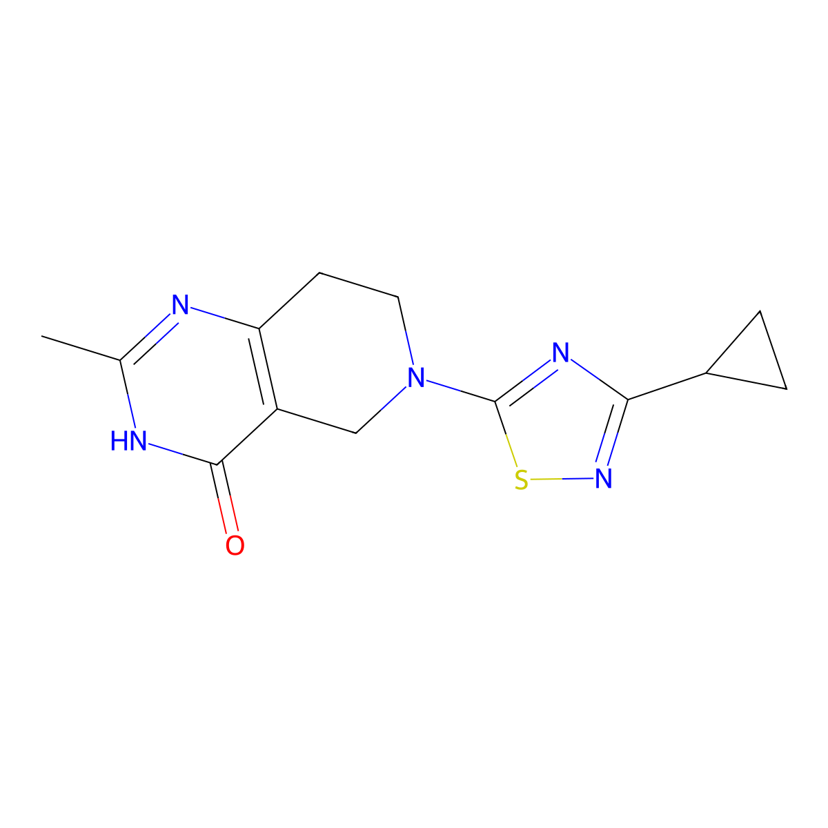 6-(3-cyclopropyl-1,2,4-thiadiazol-5-yl)-2-methyl-3H,4H,5H,6H,7H,8H-pyrido[4,3-d]pyrimidin-4-one molecular structure, CAS 3054569-94-4