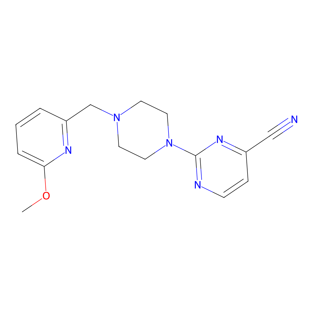 2-{4-[(6-Methoxypyridin-2-yl)methyl]piperazin-1-yl}pyrimidine-4-carbonitrile molecular structure, CAS 3054569-98-8