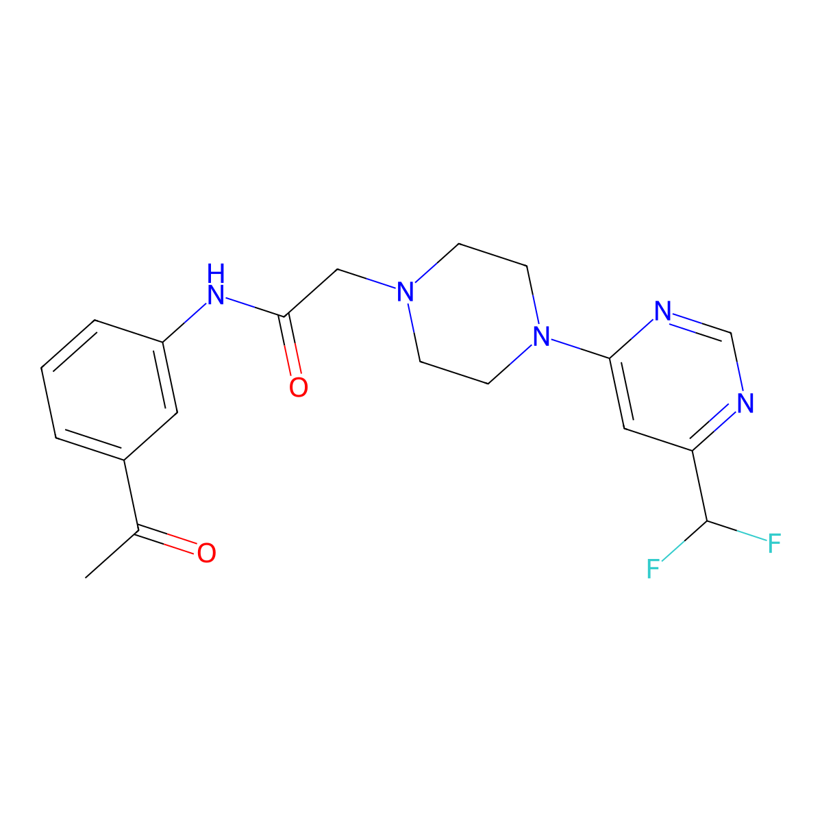 N-(3-acetylphenyl)-2-{4-[6-(difluoromethyl)pyrimidin-4-yl]piperazin-1-yl}acetamide molecular structure, CAS 3054569-99-9