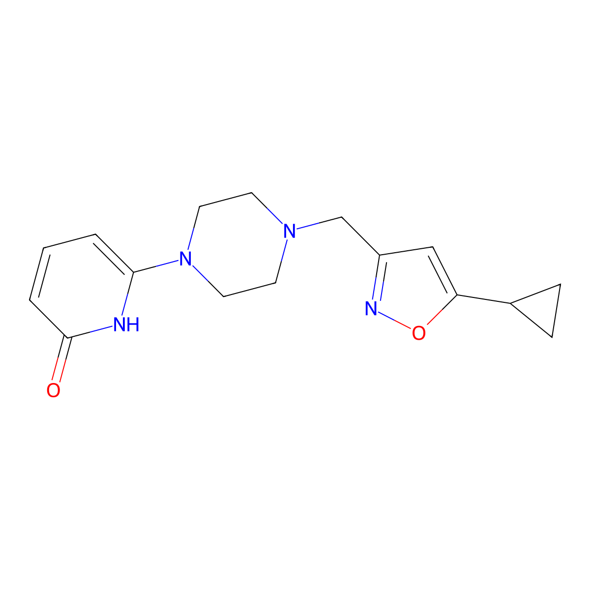 6-{4-[(5-Cyclopropyl-1,2-oxazol-3-yl)methyl]piperazin-1-yl}-1,2-dihydropyridin-2-one molecular structure, CAS 3054570-01-0