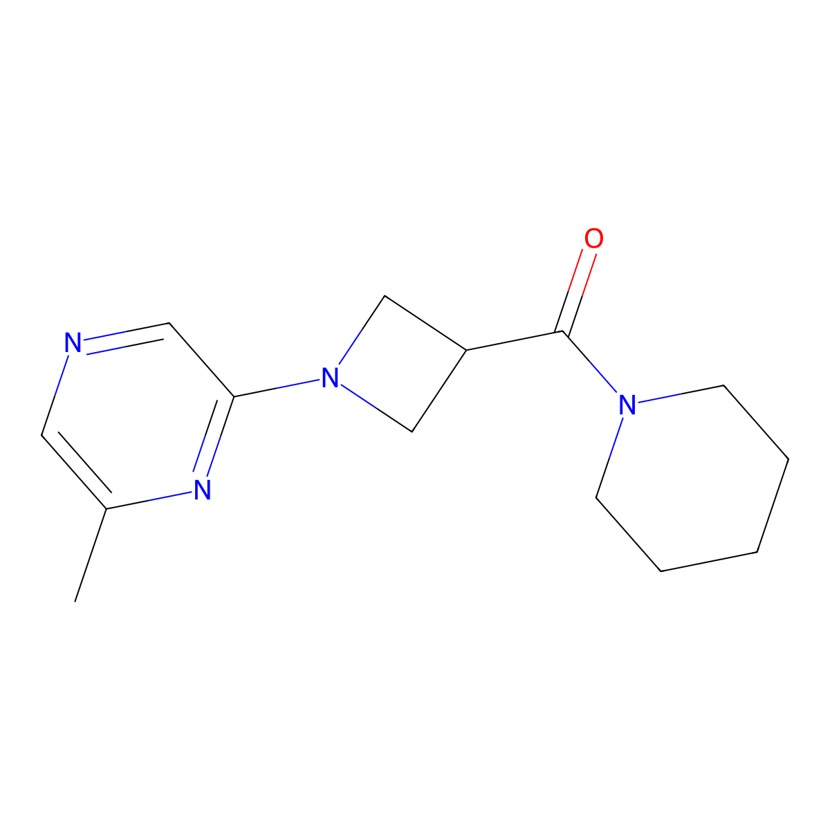 2-Methyl-6-[3-(piperidine-1-carbonyl)azetidin-1-yl]pyrazine molecular structure, CAS 3054570-05-4