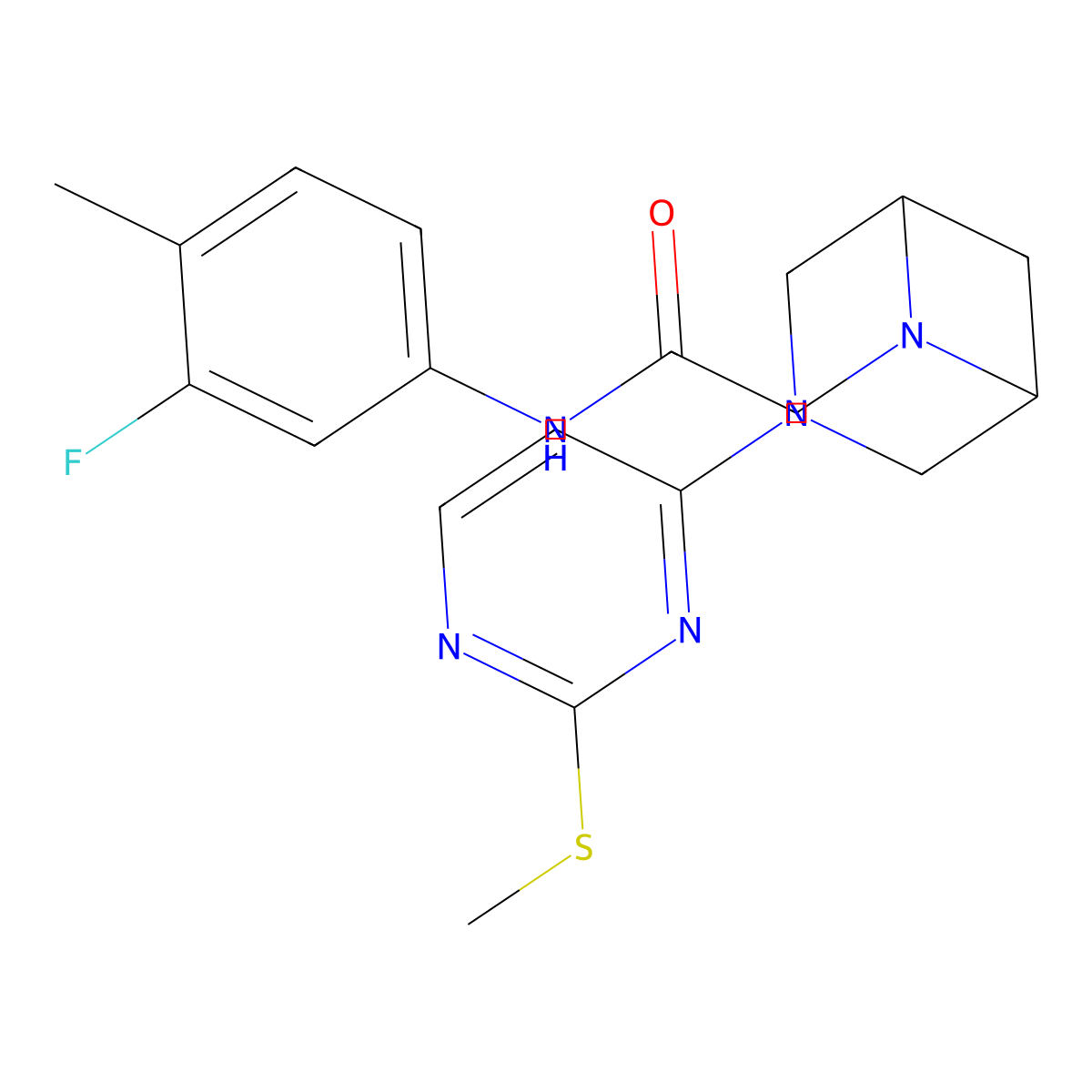 N-(3-fluoro-4-methylphenyl)-2-{3-[2-(methylsulfanyl)pyrimidin-4-yl]-3,6-diazabicyclo[3.1.1]heptan-6-yl}acetamide molecular structure, CAS 3054570-07-6