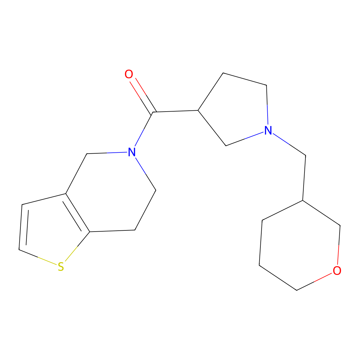 1-[(oxan-3-yl)methyl]-3-{4H,5H,6H,7H-thieno[3,2-c]pyridine-5-carbonyl}pyrrolidine molecular structure, CAS 3054570-12-3