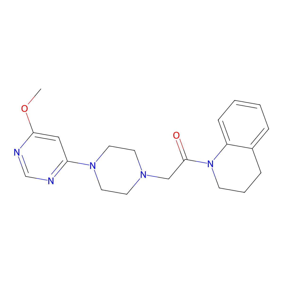 2-[4-(6-Methoxypyrimidin-4-yl)piperazin-1-yl]-1-(1,2,3,4-tetrahydroquinolin-1-yl)ethan-1-one molecular structure, CAS 3054570-14-5