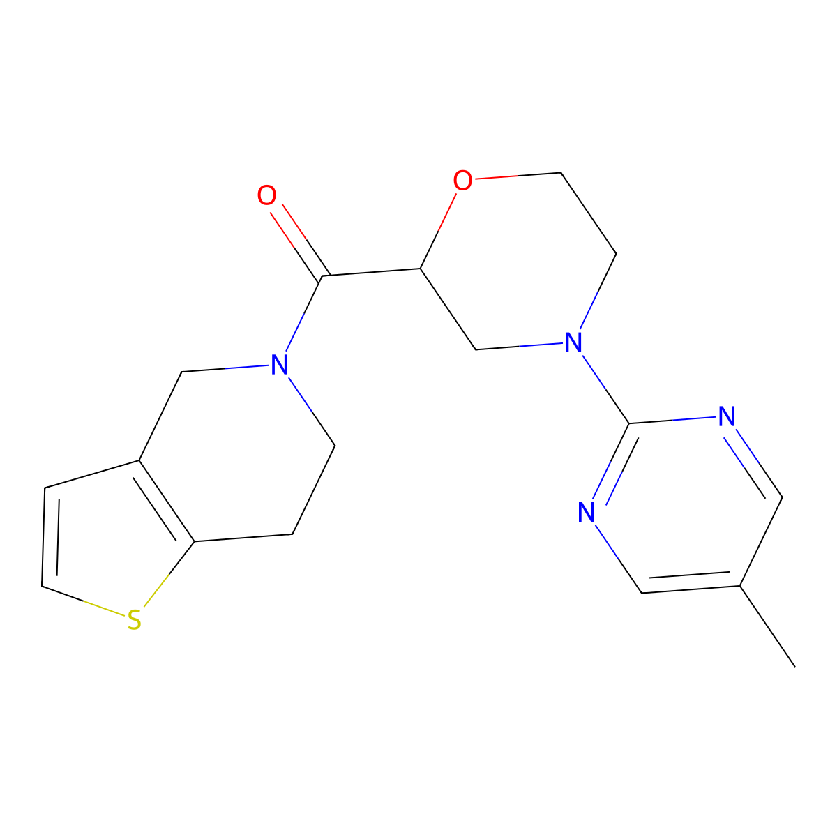 4-(5-methylpyrimidin-2-yl)-2-{4H,5H,6H,7H-thieno[3,2-c]pyridine-5-carbonyl}morpholine molecular structure, CAS 3054570-16-7