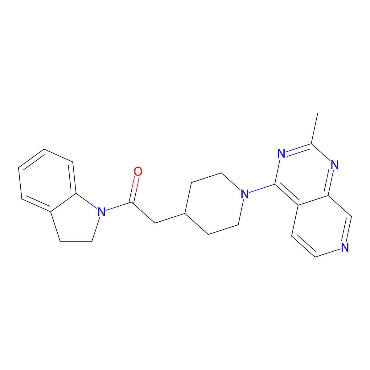 1-(2,3-dihydro-1H-indol-1-yl)-2-(1-{2-methylpyrido[3,4-d]pyrimidin-4-yl}piperidin-4-yl)ethan-1-one molecular structure, CAS 3054570-17-8