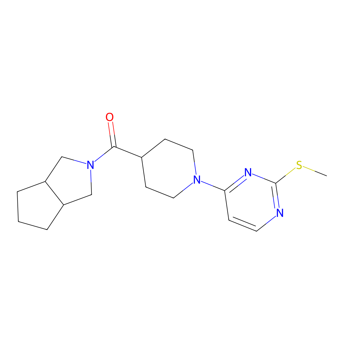 2-(Methylsulfanyl)-4-(4-{octahydrocyclopenta[c]pyrrole-2-carbonyl}piperidin-1-yl)pyrimidine molecular structure, CAS 3054570-19-0