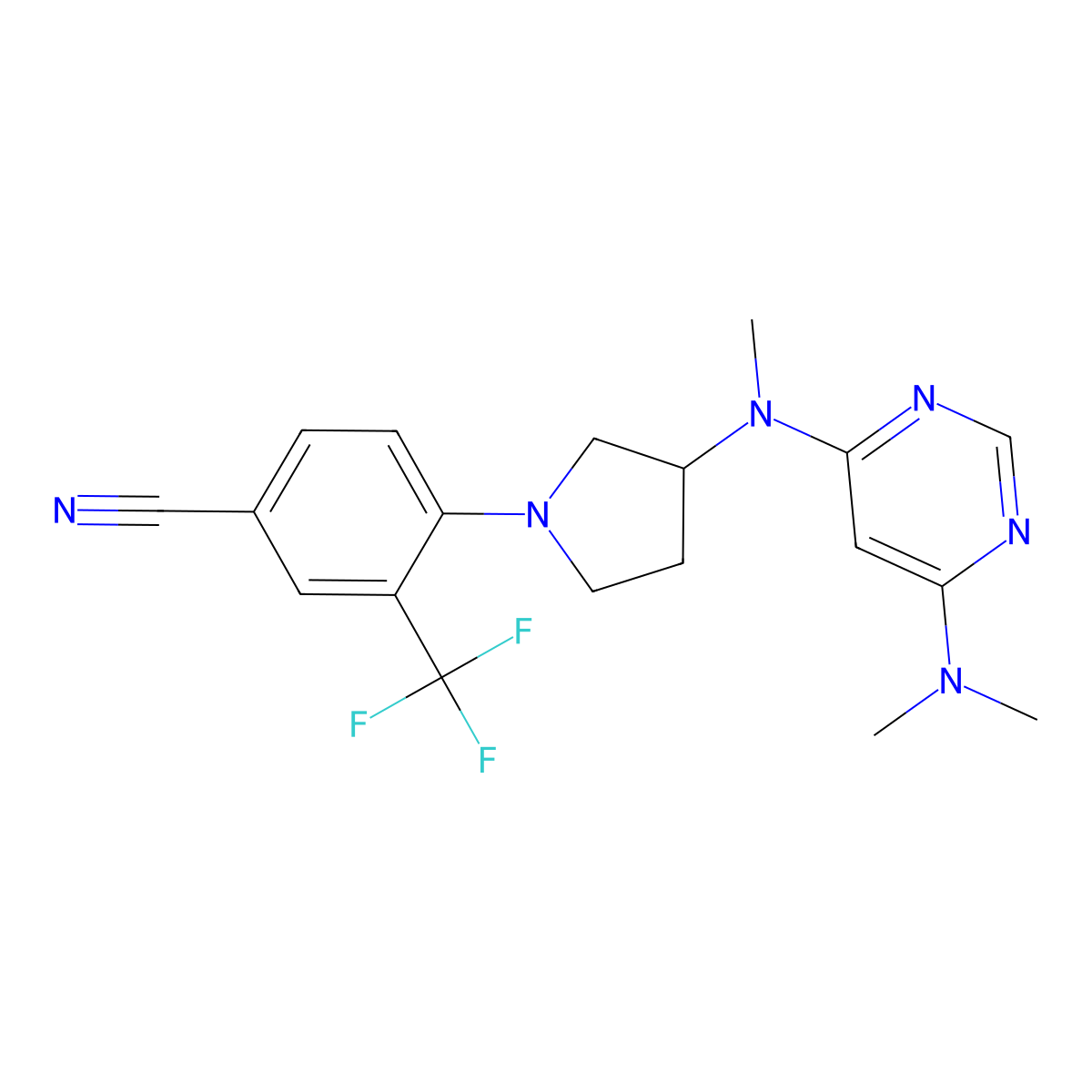 4-[3-[[6-(Dimethylamino)pyrimidin-4-yl]-methylamino]pyrrolidin-1-yl]-3-(trifluoromethyl)benzonitrile molecular structure, CAS 3054570-20-3
