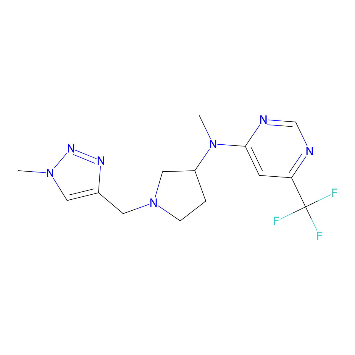 N-methyl-N-{1-[(1-methyl-1H-1,2,3-triazol-4-yl)methyl]pyrrolidin-3-yl}-6-(trifluoromethyl)pyrimidin-4-amine molecular structure, CAS 3054570-23-6