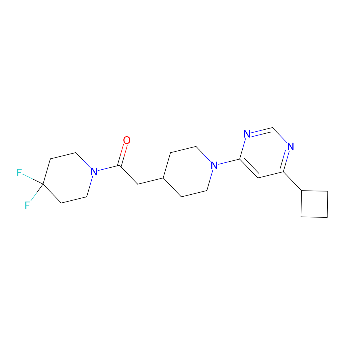 2-[1-(6-Cyclobutylpyrimidin-4-yl)piperidin-4-yl]-1-(4,4-difluoropiperidin-1-yl)ethan-1-one molecular structure, CAS 3054570-25-8