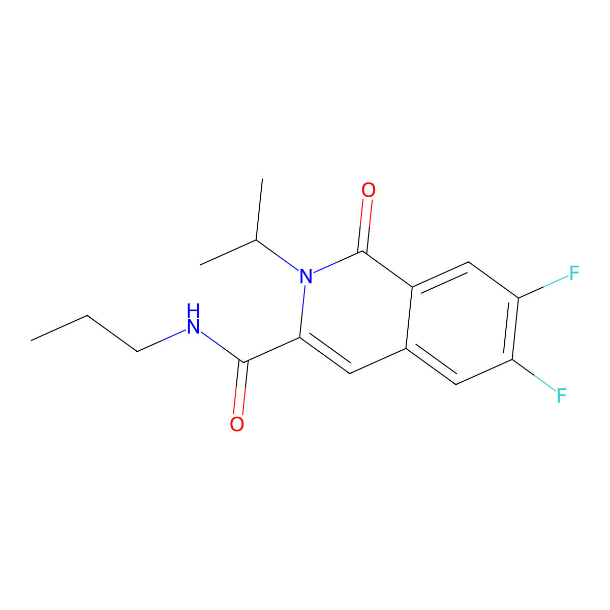 6,7-difluoro-1-oxo-2-(propan-2-yl)-N-propyl-1,2-dihydroisoquinoline-3-carboxamide molecular structure, CAS 3054570-34-9