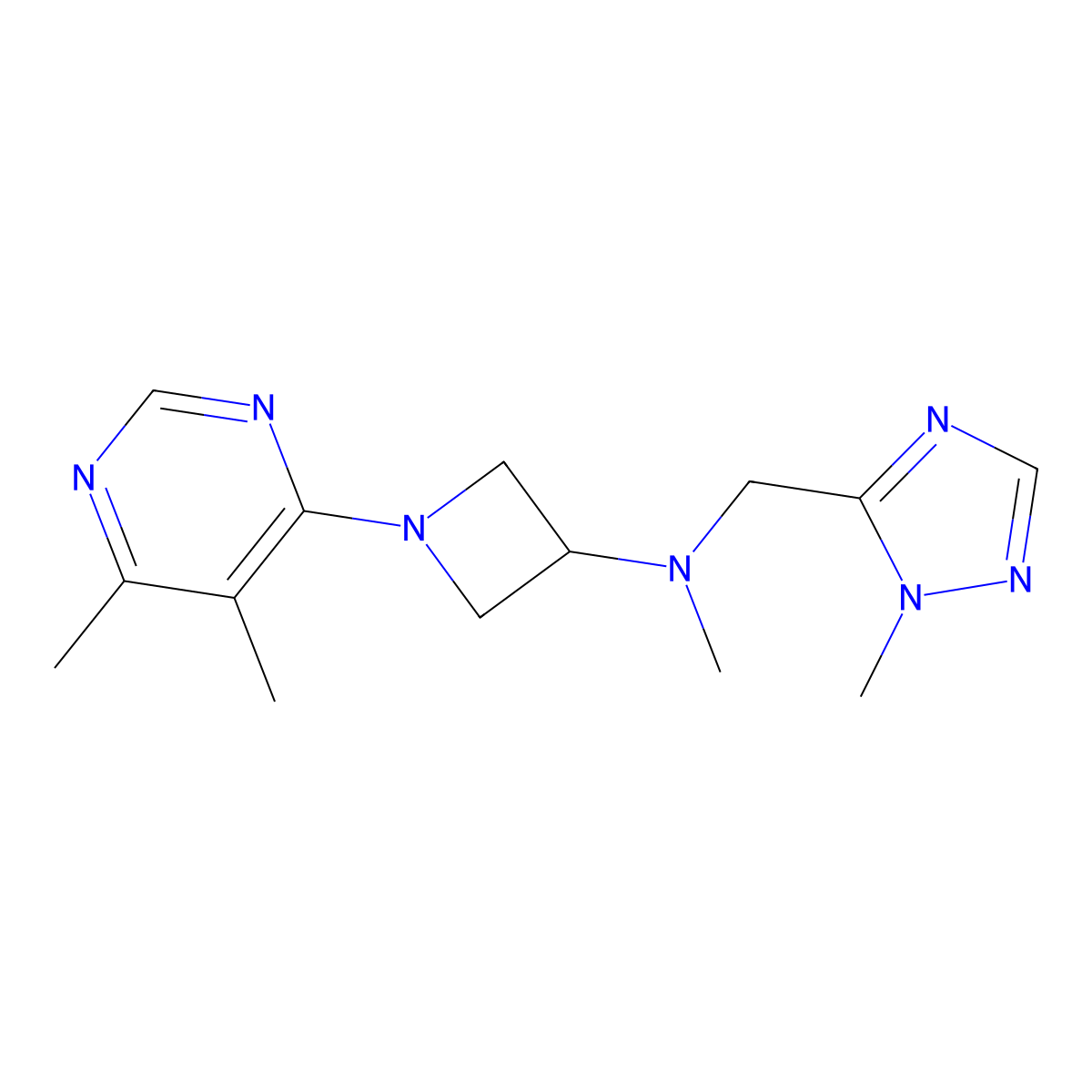 1-(5,6-dimethylpyrimidin-4-yl)-N-methyl-N-[(1-methyl-1H-1,2,4-triazol-5-yl)methyl]azetidin-3-amine molecular structure, CAS 3054570-36-1